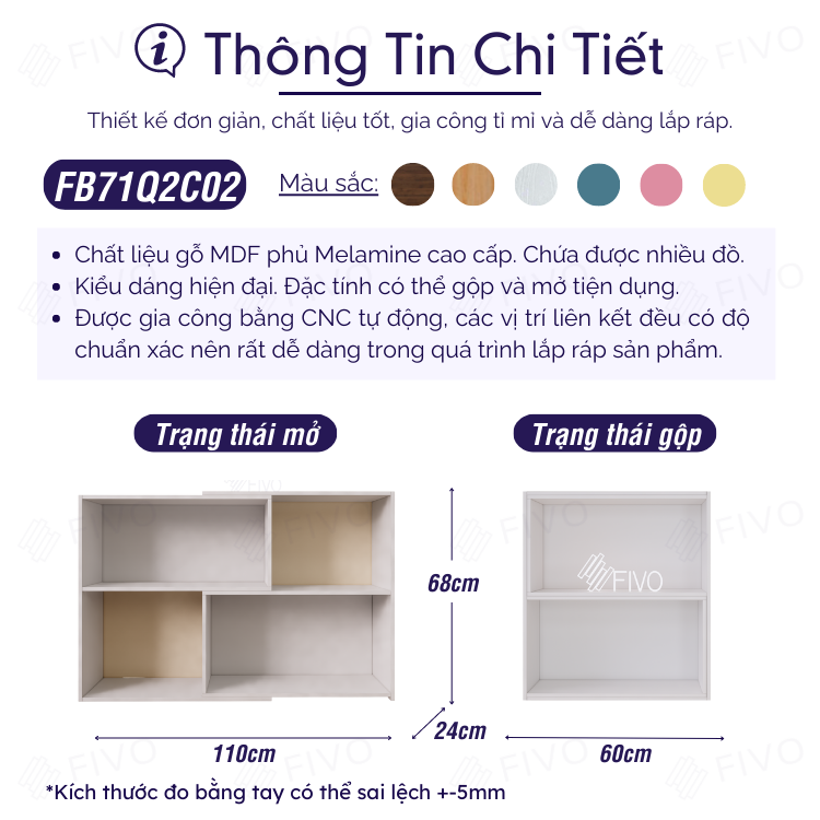 Kệ Gỗ Trang Trí Để Sàn FIVO FB71 Màu Trắng, Thiết Kế Thông Minh Có Thể Đóng Mở Tùy Thích, Nhiều Ngăn Chứa Đồ Rộng Rãi Đa Dụng