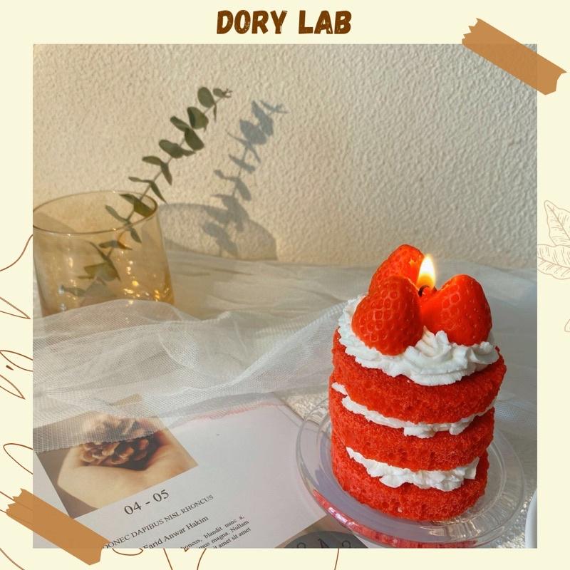 Nến Thơm Hình Bánh Sinh Nhật Dâu Tây Handmade, Quà Tặng Độc Đáo, Phụ Kiện Decor - Dory Lab