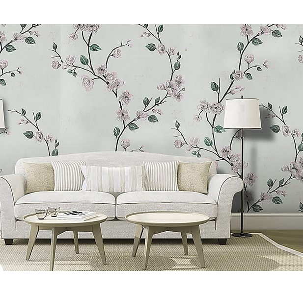 Combo 10 mét giấy dán tường, decal dán tường trang trí nhà cửa NHÀNH HOA CỔ ĐIỂN NHẠT khổ 45cm