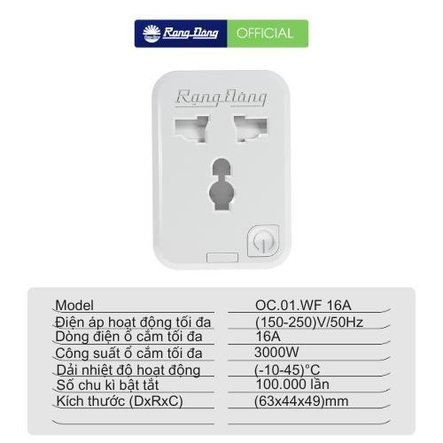 Ổ cắm Wifi Rạng Đông Điều khiển và hẹn giờ từ xa qua điện thoại OC.01.WF 16A