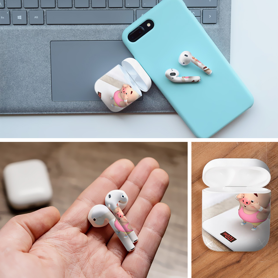 Miếng dán skin chống bẩn cho tai nghe AirPods in hình Heo con dễ thương - HEO2k19 - 016 (bản không dây 1 và 2)