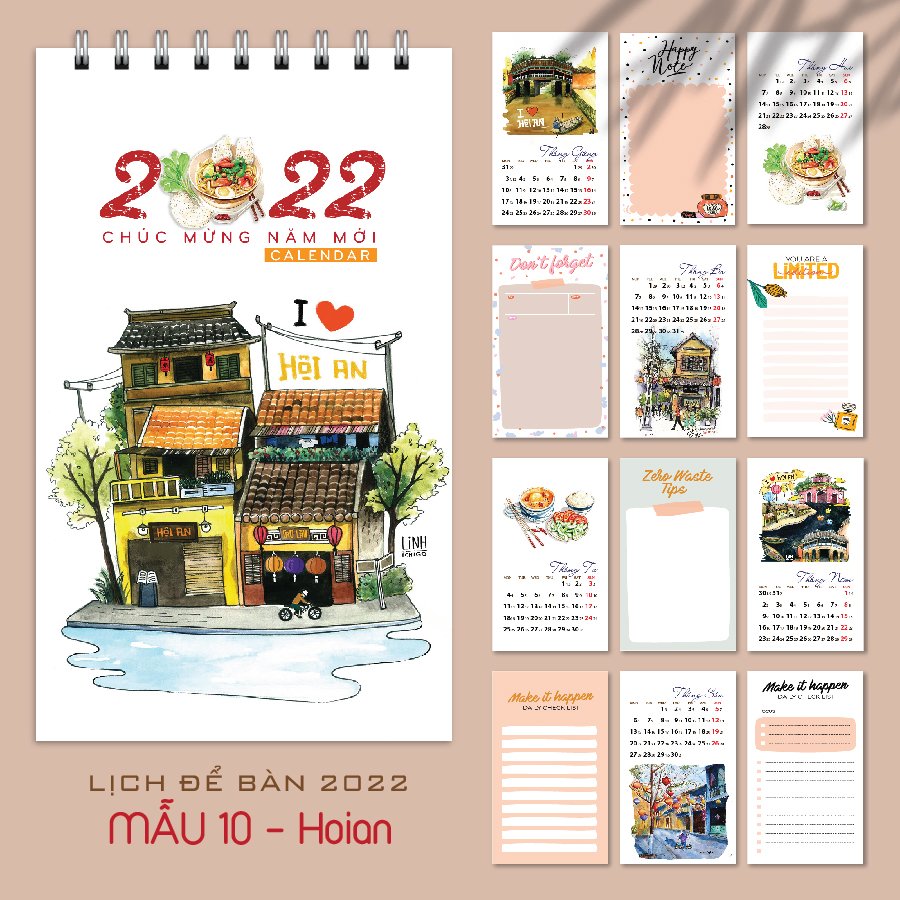 Lịch để bàn 2022 dễ thương mini ghi chú to do list trang trí bàn học decor văn phòng có ngày âm
