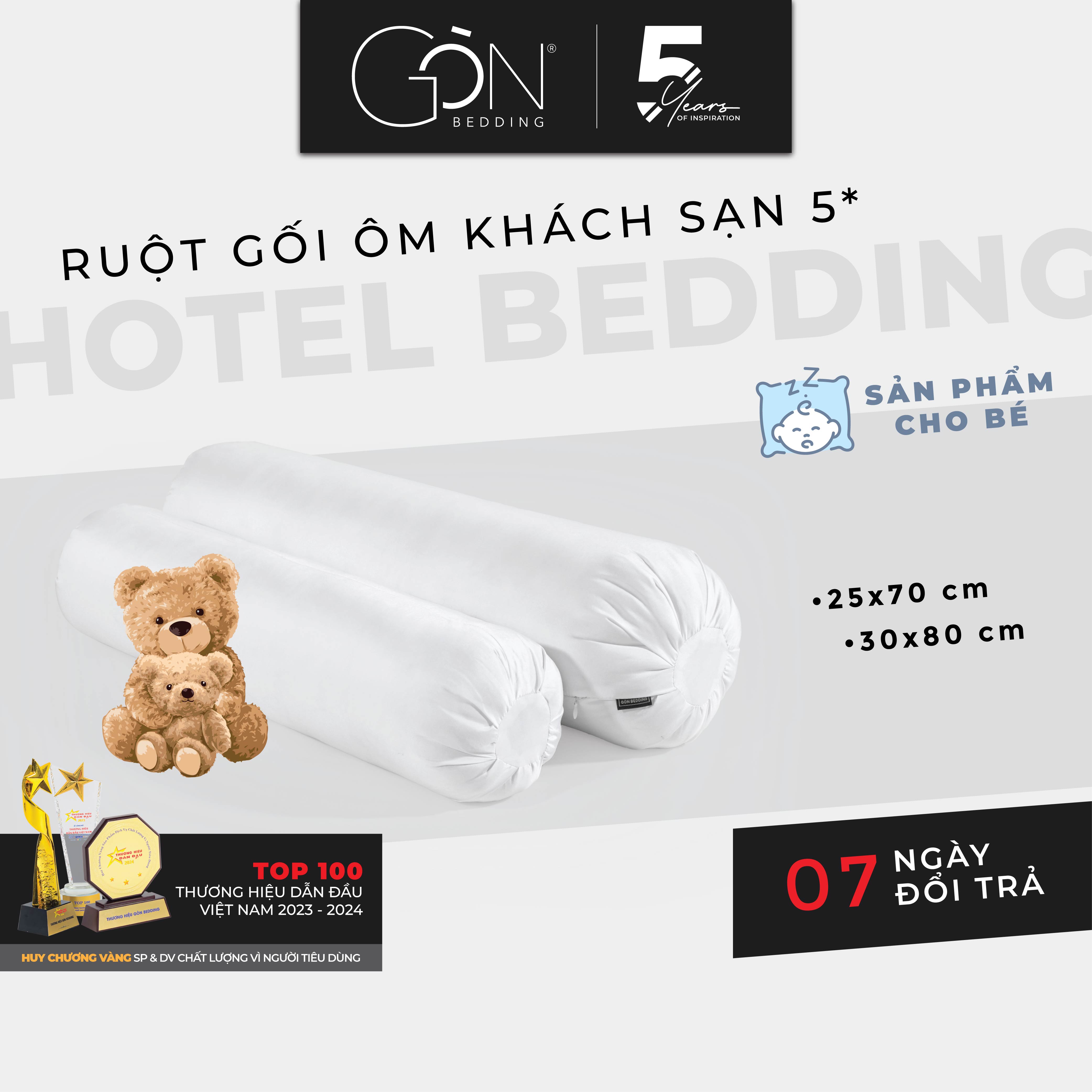 Ruột Gối Ôm Cho Bé Gòn Bedding Gòn Lông Vũ 30x80 cm | 25x70 cm Chuẩn Khách Sạn 4-5* (size nhỏ, siêu êm)