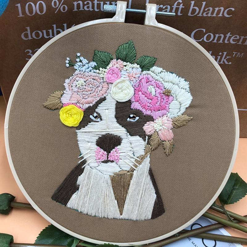 IY Handmade Embroidery Starter Kit With Pattern Cross Stitch Kit With Bamboo Embroidery Hoop
