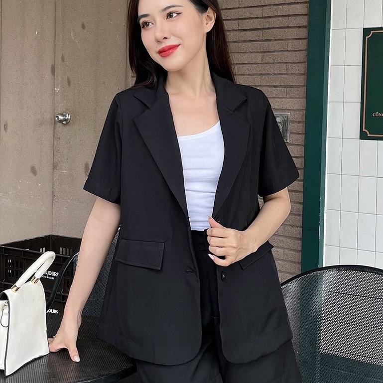 Áo vest blazer ngắn tay phom rộng công sở