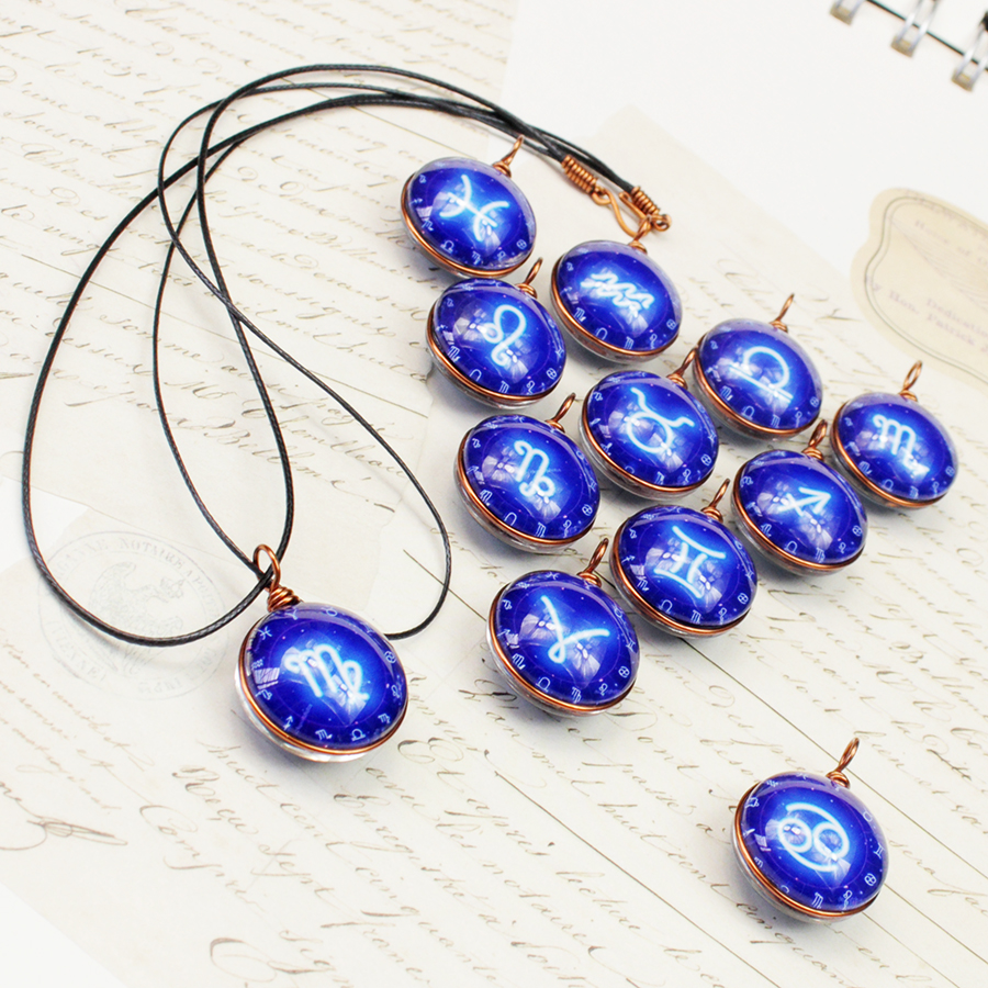 Dây chuyền 12 cung hoàng đạo Zodiac tông xanh dương sáng siêu đẹp cho nữ 06647-DC20MM0015