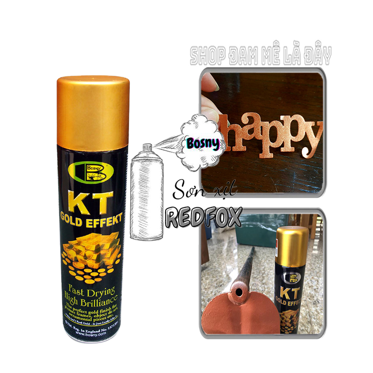 Sơn đồng nhũ ánh kim Copper No.180 Kt Gold effekt Bosny dung tích 200ml- Thái Lan, sơn mạ vàng, mạ đồng, sơn oto, xe máy, sơn xịt