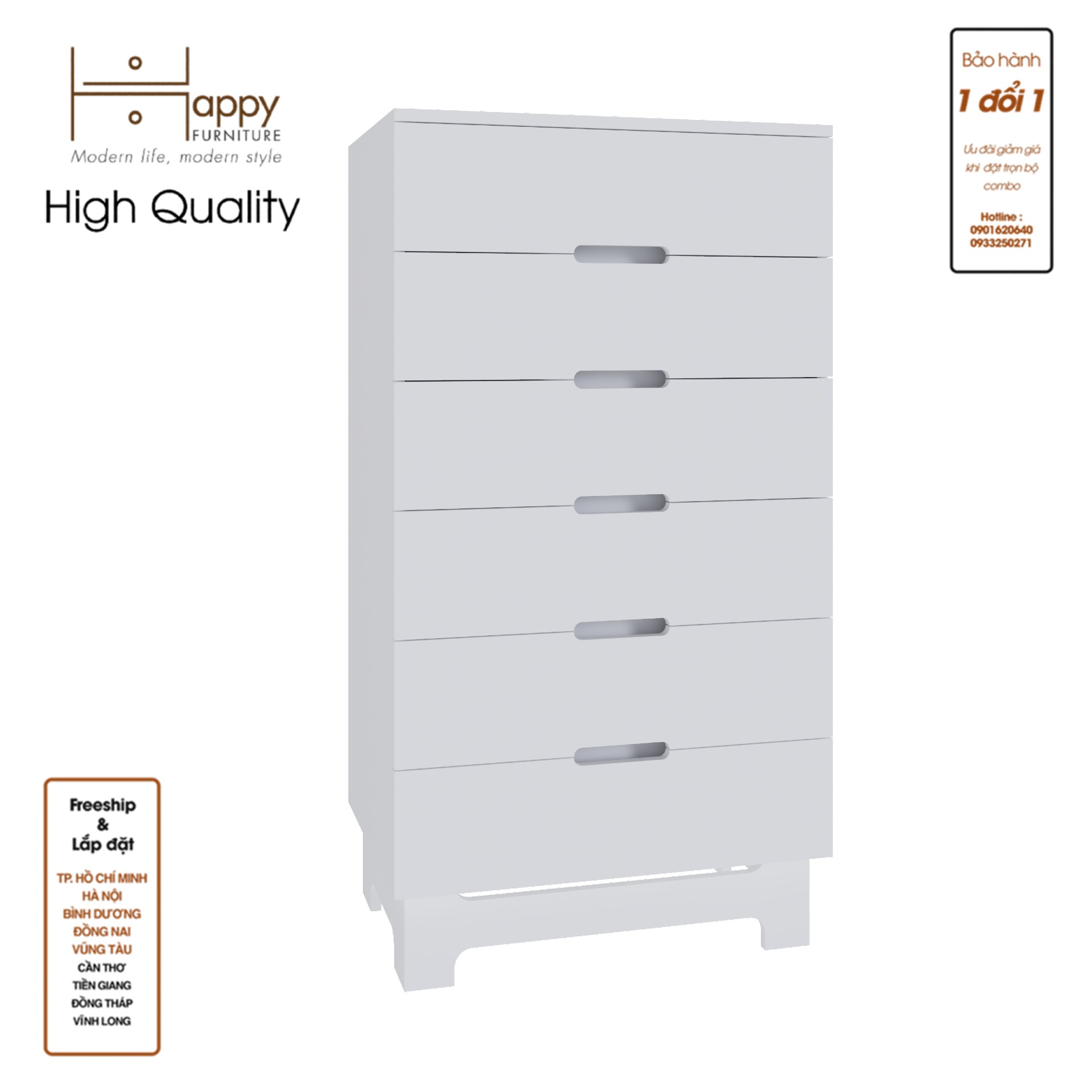 [Happy Home Furniture] MOLLY, Tủ lưu trữ 6 ngăn kéo, 64cm x 45cm x 120cm ( DxRxC), THK_105