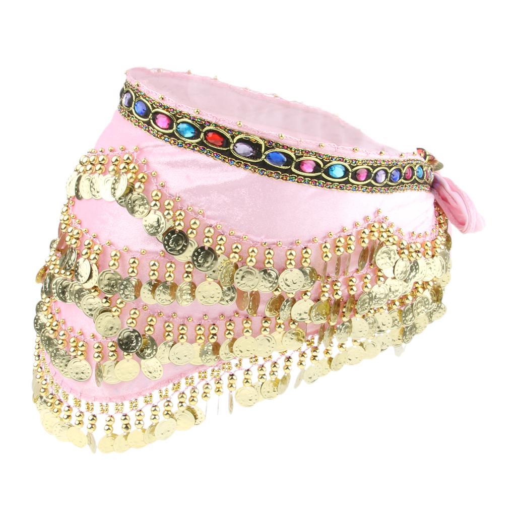 Women's Performance Clothing Accessories Triangular Belly Dancing Hip Scarf Wrap Skirt with Gold Coins for Show Girls