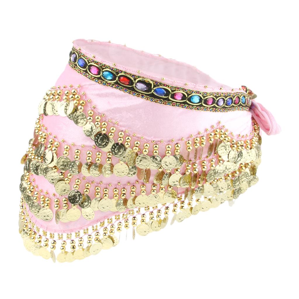 Women's Triangular Belly Dance Belt Hip Scarf Wrap Skirt with Gold Coins