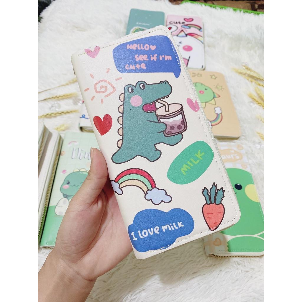 Bóp Ví Cầm Tay Ví Dài Khóa Kéo Nữ Nhiều ngăn Hình Khủng Long Siêu Cute Cho Bạn Gái