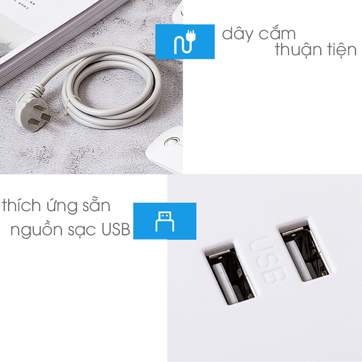 Ổ cắm điện có cổng USB kèm đèn học chống cận thị