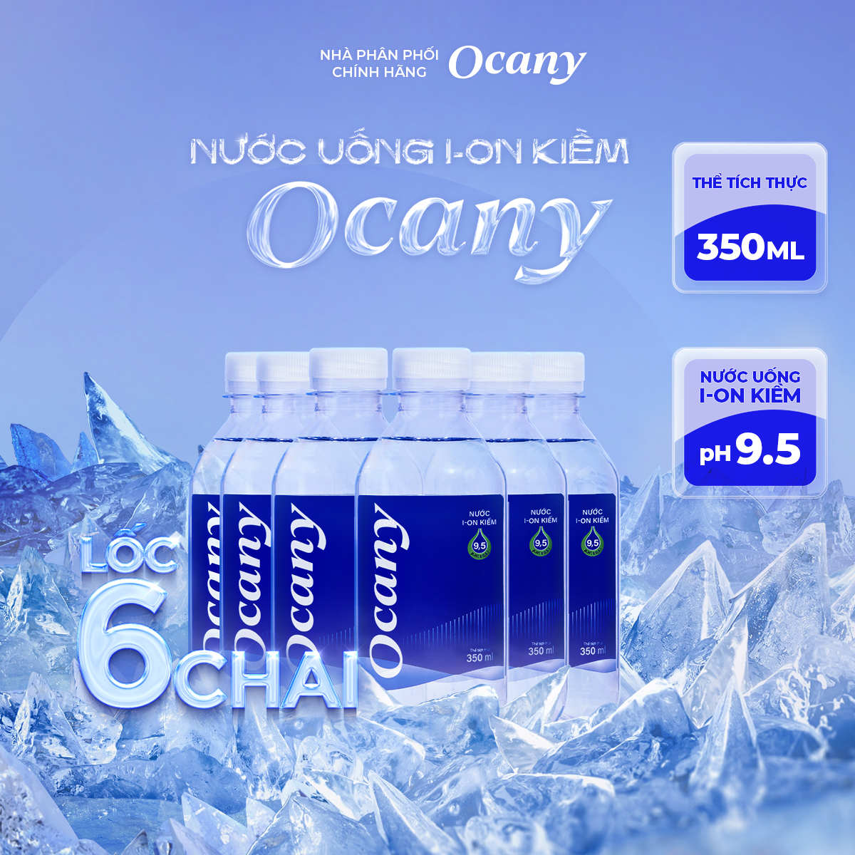 Lốc 6 chai nước ion kiềm Ocany chai 350ml