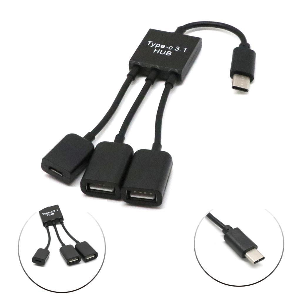 3 in 1 3 Port USB 3.1 Type C Hub Adapter to 2 Port USB and 1 Micro USB Port