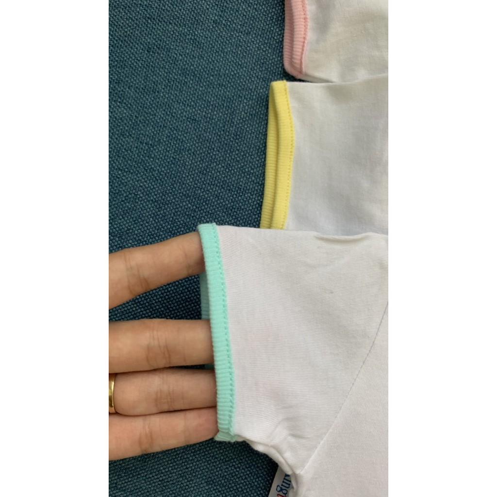 Áo sơ sinh màu trắng cúc lệch viền màu cho bé 100% cotton