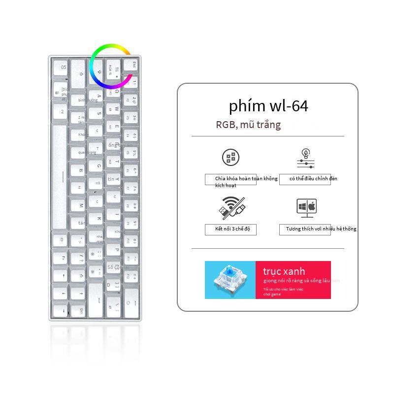 Phiên bản tiêu chuẩn ba chế độ 64RGB được ưa chuộng nhất với đèn nền bàn phím cơ Bluetooth USB không dây trục xanh lục trục đen trục trà trục đỏ