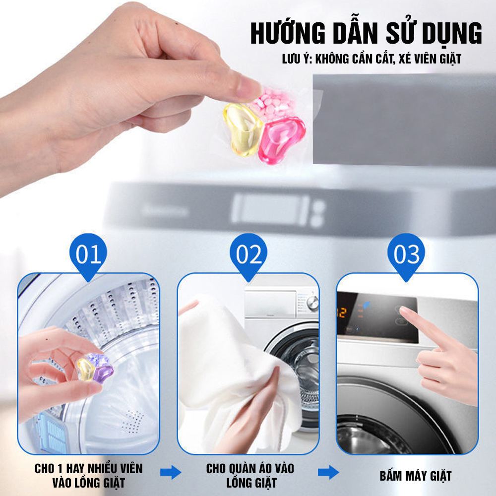 Viên giặt xả quần áo đồ vải 3 in 1, làm mềm, chất lưu hương dạng túi gel Minh House