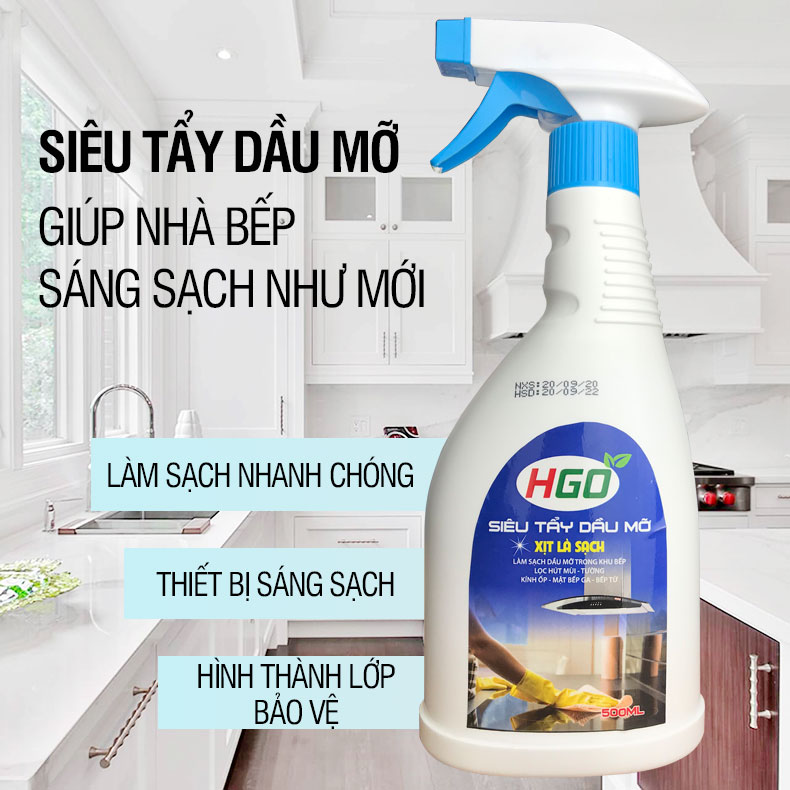 Tẩy dầu mỡ nhà bếp HGO làm sạch lưới lọc máy hút mùi, mặt bếp, tường gạch ốp, chậu rửa bát tiện lợi hiệu quả 500ml