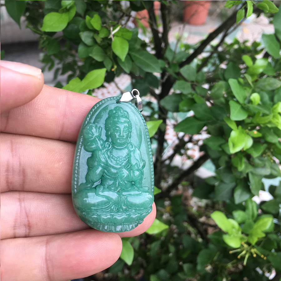 Mặt Dây chuyền Phật Đại Thế Chí Bồ Tát, cho tuổi Ngọ, Mệnh Mộc, Đá Thạch Anh Xanh, Cỡ to MAN2
