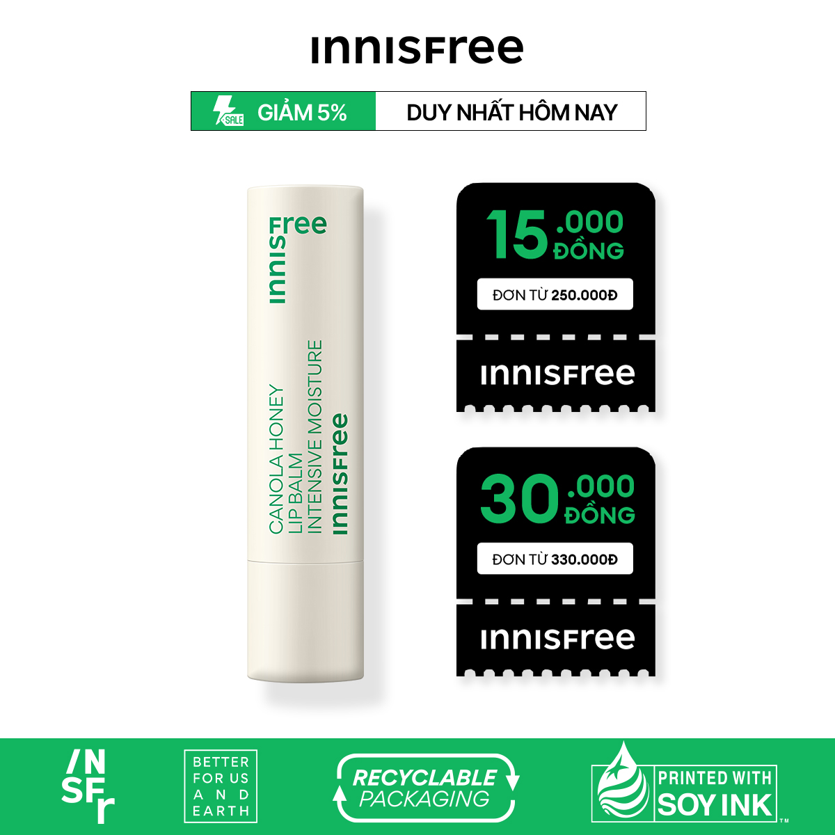 Son dưỡng môi không màu innisfree Canola Honey Lip Balm Deep Moisture 3.5g