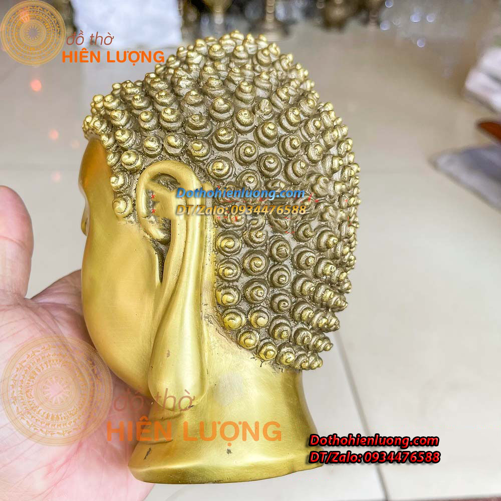 Tượng Đầu Phật Thích Ca Bằng Đồng Vàng Cao 17cm, Nặng 1,5kg Đẹp - Đồ Thờ Hiên Lượng
