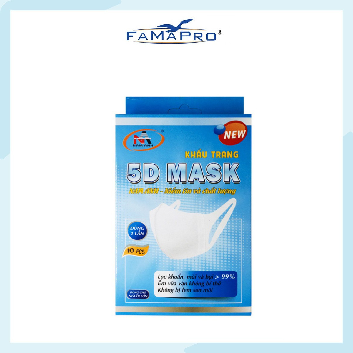 Khẩu trang y tế kháng khuẩn 3 lớp Famapro 5D quai vải