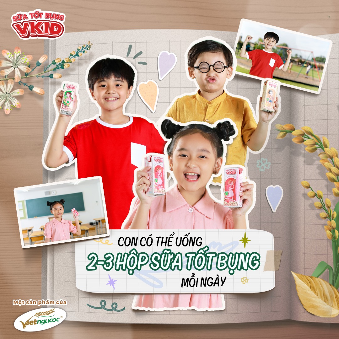 Lốc 4 Hộp Sữa Yến Mạch Vkid VIỆT NGŨ CỐC Cho Bé Thơm Ngon Hương Vị Cacao 110ml/Hộp