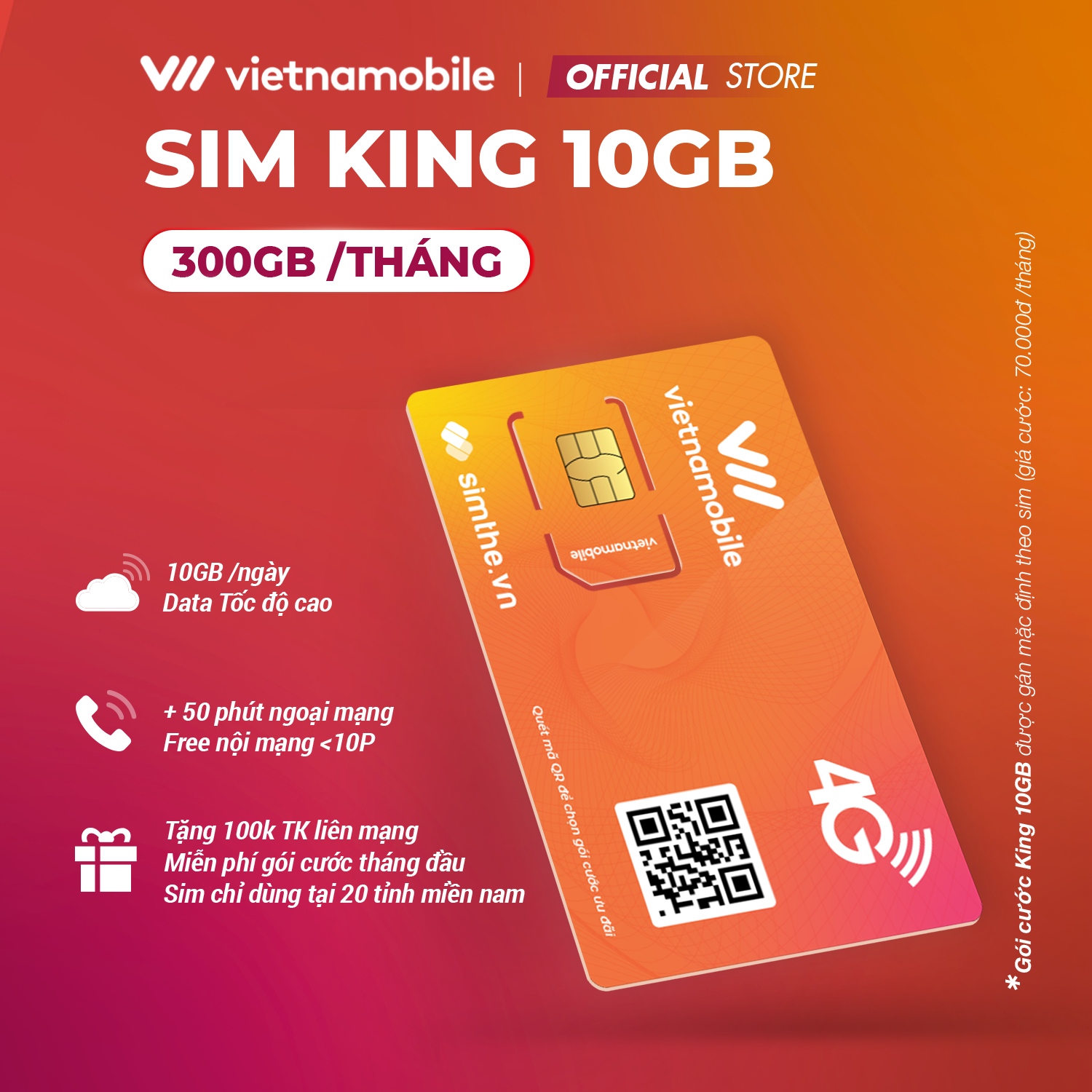 Free 30 Ngày Sim 4G Vietnamobile King 10Gbngày 300Gbtháng. Miễn Phí 50 Phút Ngoại Mạng Gọi Nội Mạng Tài Khoản 100K. Chỉ Dùng Tại 20 Tỉnh Miền Nam Từ Bình Thuận Đến Cà Mau - Hàng Chính Hãng - Đầu Số 05X