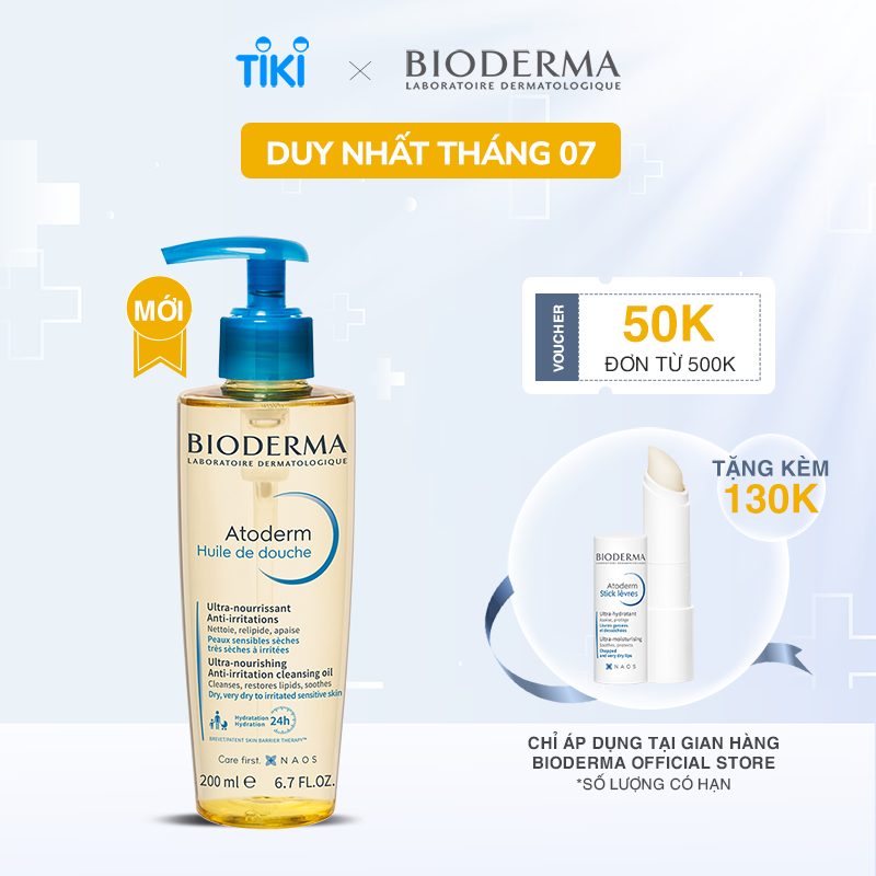 Dầu tắm giúp làm sạch, làm dịu và dưỡng ẩm dành cho da khô, da nhạy cảm Atoderm Huile De Douche 200ml