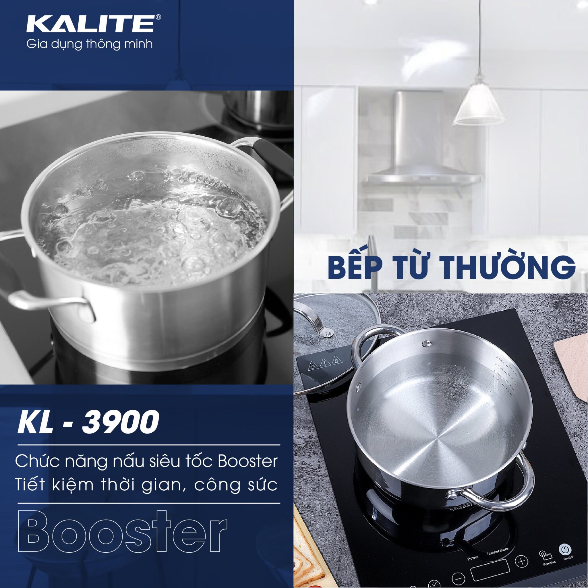 Bếp từ đôi Kalite KL 3900, công suất 4400W, mặt kính Schott Seran chuẩn Đức, công nghệ inverter tiết kiệm điện, thân làm bằng thép không gỉ, nhập khẩu Thái Lan, hàng chính hãng