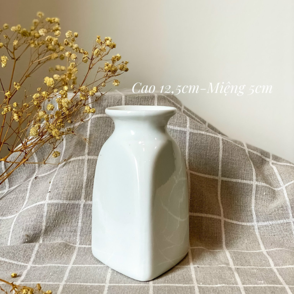 Lọ Hoa Gốm Sứ Mini Bát Tràng Men Trắng Mỹ Nghệ Việt
