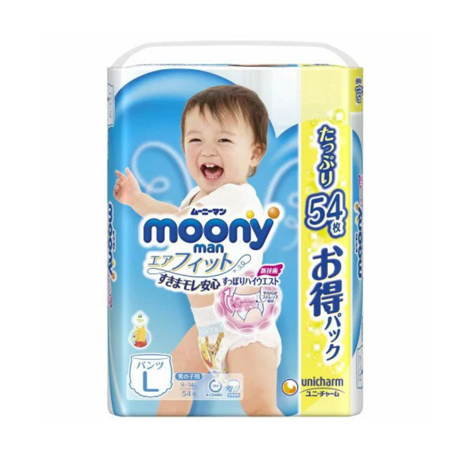 Bỉm - Tã quần Moony Blue Jumbo size L bé trai 54 miếng (Cho bé 9~14kg)