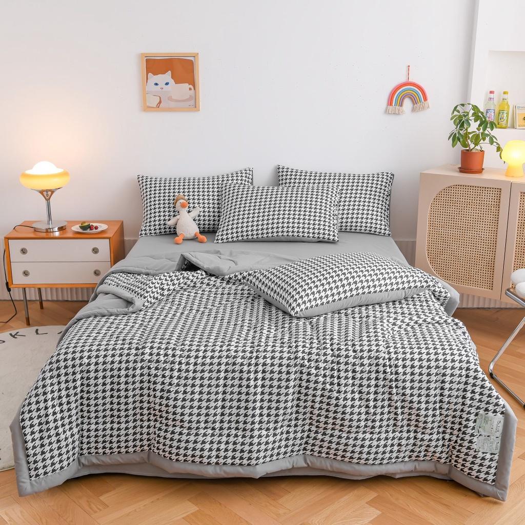Bộ Chăn Ga Gối Cotton Đũi, chăn chần bông m6/m8/2m-Nhà Nhím Bedding2 Vỏ gối ,drap ,chăn chần Basic Caro Kẻ