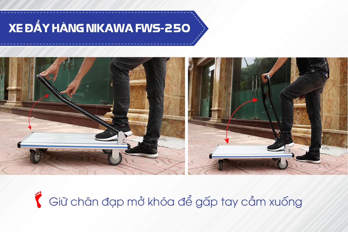 Xe đẩy hàng 4 bánh chống ồn Nikawa FWS-180 sàn nhôm tay cầm thép gấp mở tiện lợi tải trọng 180kg