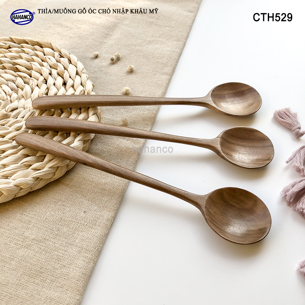 Thìa/Muỗng gỗ Óc Chó nhập khẩu Mỹ cao cấp (CTH529) Thìa/ Muỗng tròn dùng ăn cơm, decor trang trí, chụp ảnh