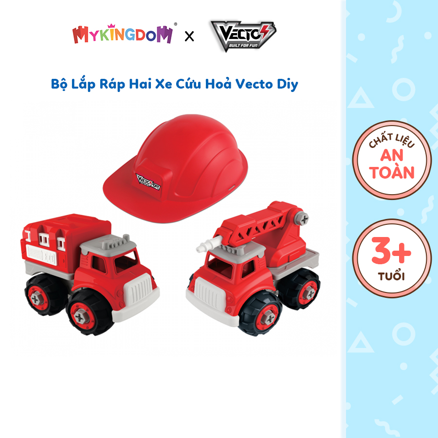 Đồ chơi Bộ đồ chơi lắp ráp Vecto DIY - Hai xe cứu hỏa kèm theo nón VECTO VT1066