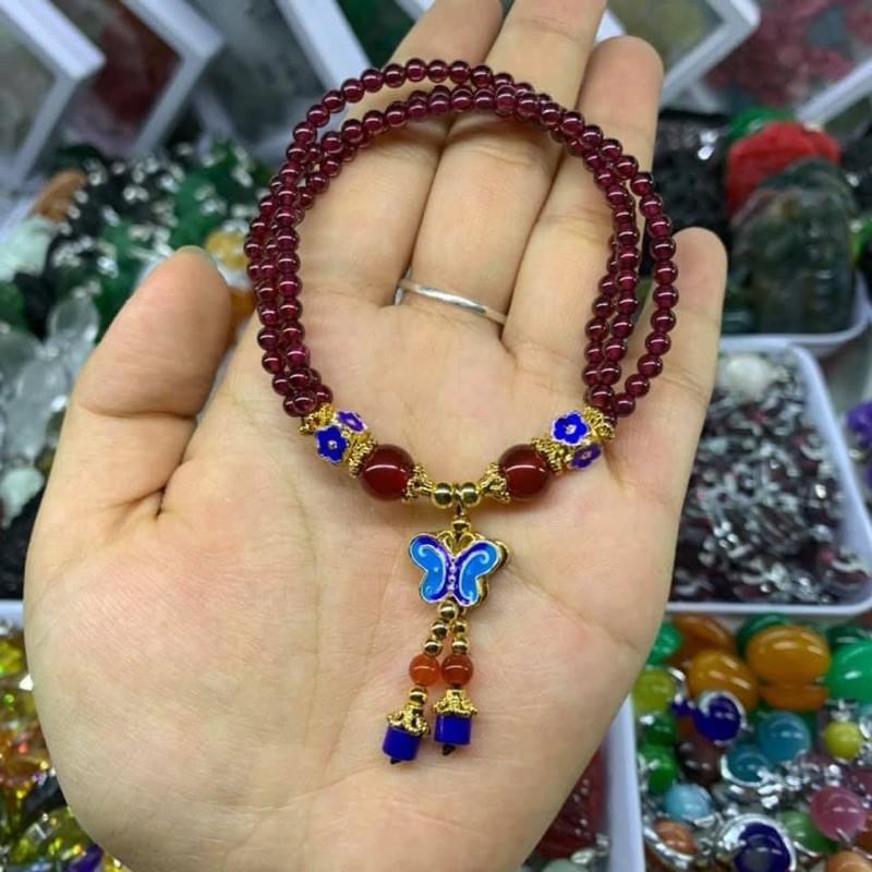 Vòng Tay Đá Ngọc Hồng Lựu Mix Phụ Kiện