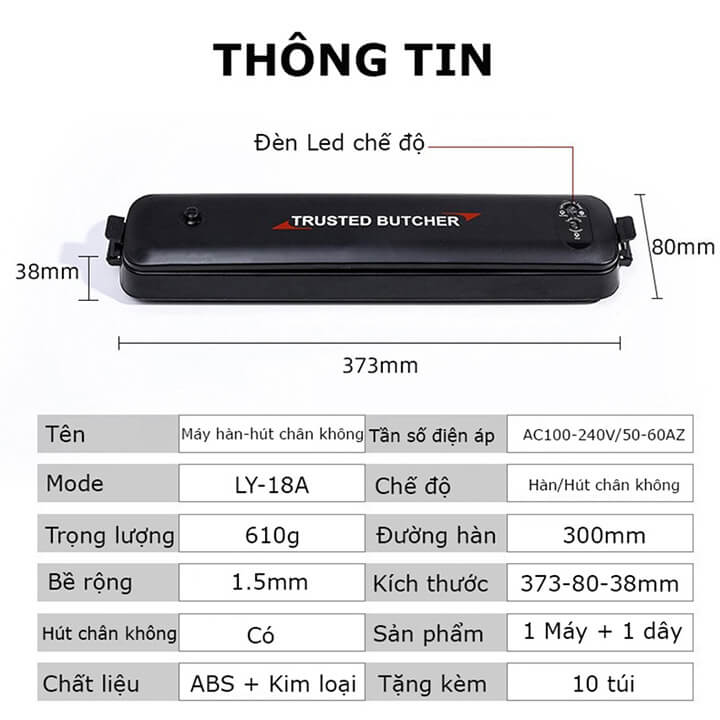 Máy hút chân không thực phẩm kèm máy hàn miệng túi đa năng đường hàn 30cm - Tặng kèm 10 túi hút chân không một mặt nhám