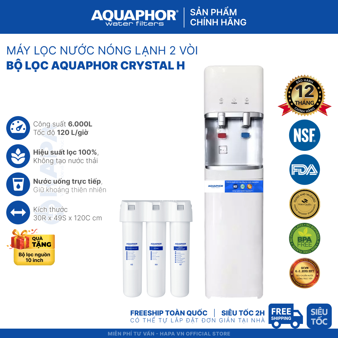 Máy Lọc Nước Nóng Lạnh AQUAPHOR CRYSTAL H Bộ Lọc Nhập Khẩu Châu Âu - Hàng Chính Hãng
