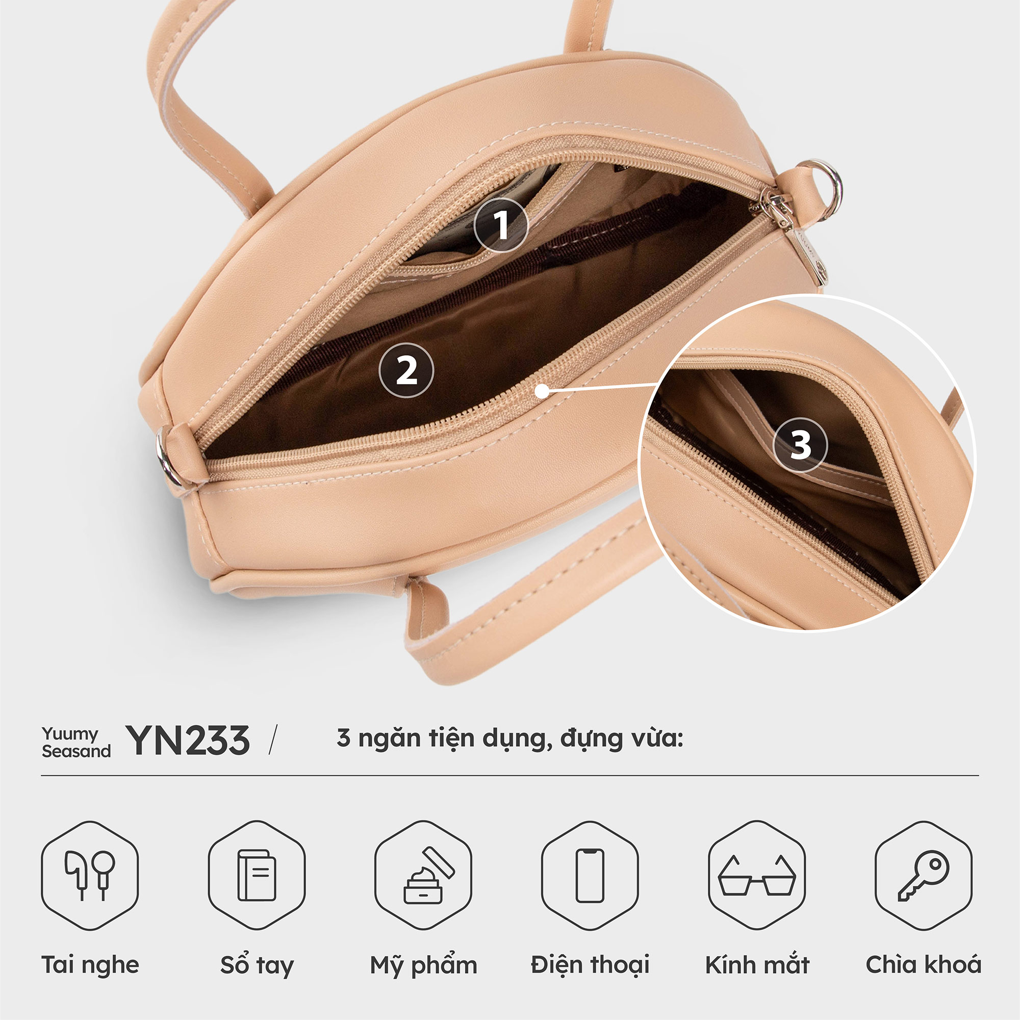 Túi Yuumy ( Thời trang nữ dáng hến dễ thương size 21 - Túi đeo chéo da Seasand YN233 )