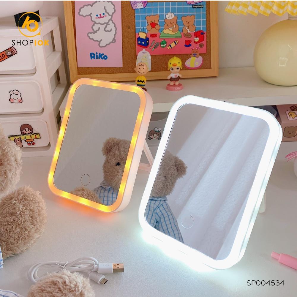 Gương soi trang điểm để bàn hình chữ nhât có đèn led cảm ứng SHOP10K - SP004534