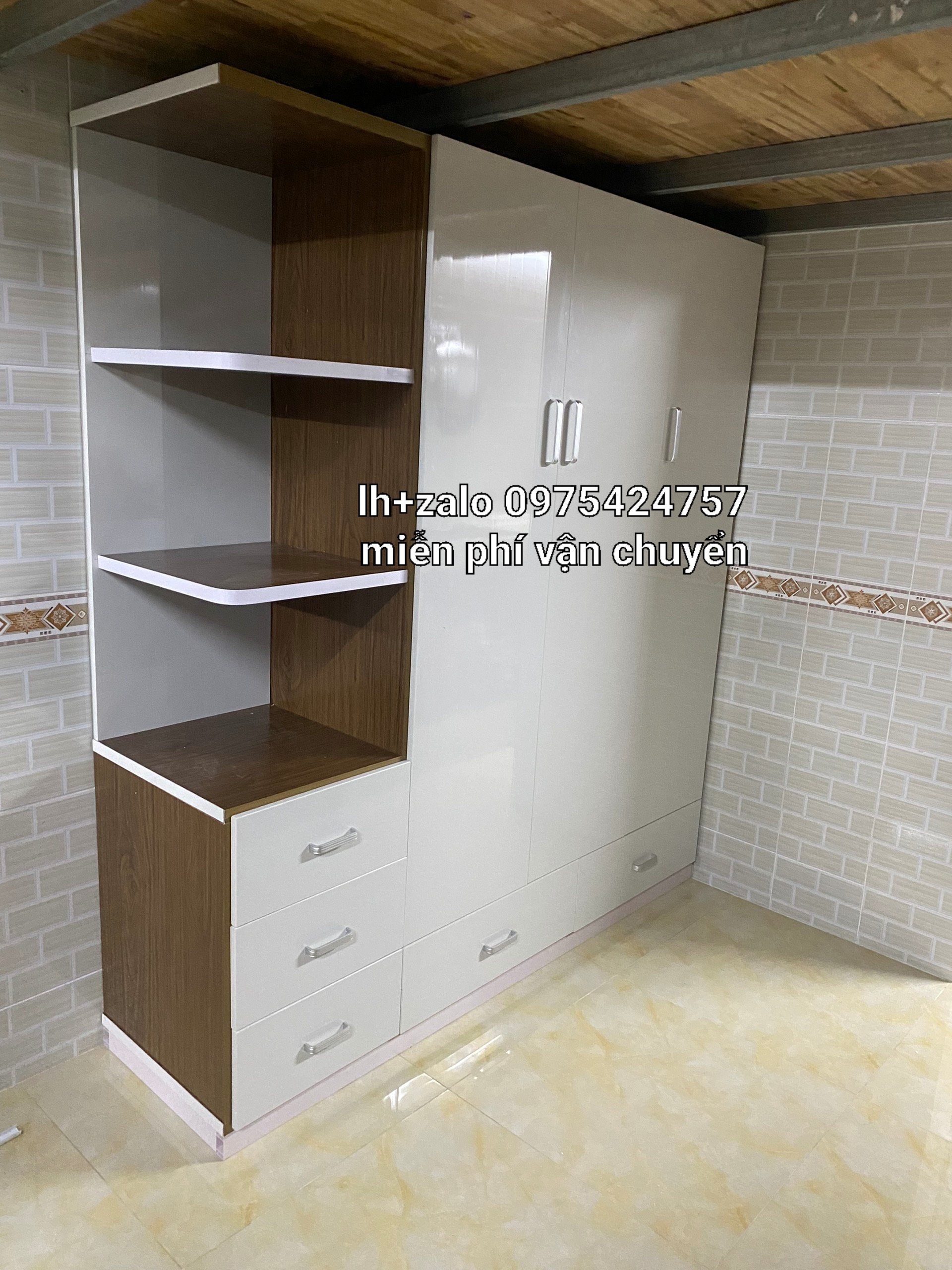 Tủ nhựa đài loan 3 cánh 1 kệ màu óc chó