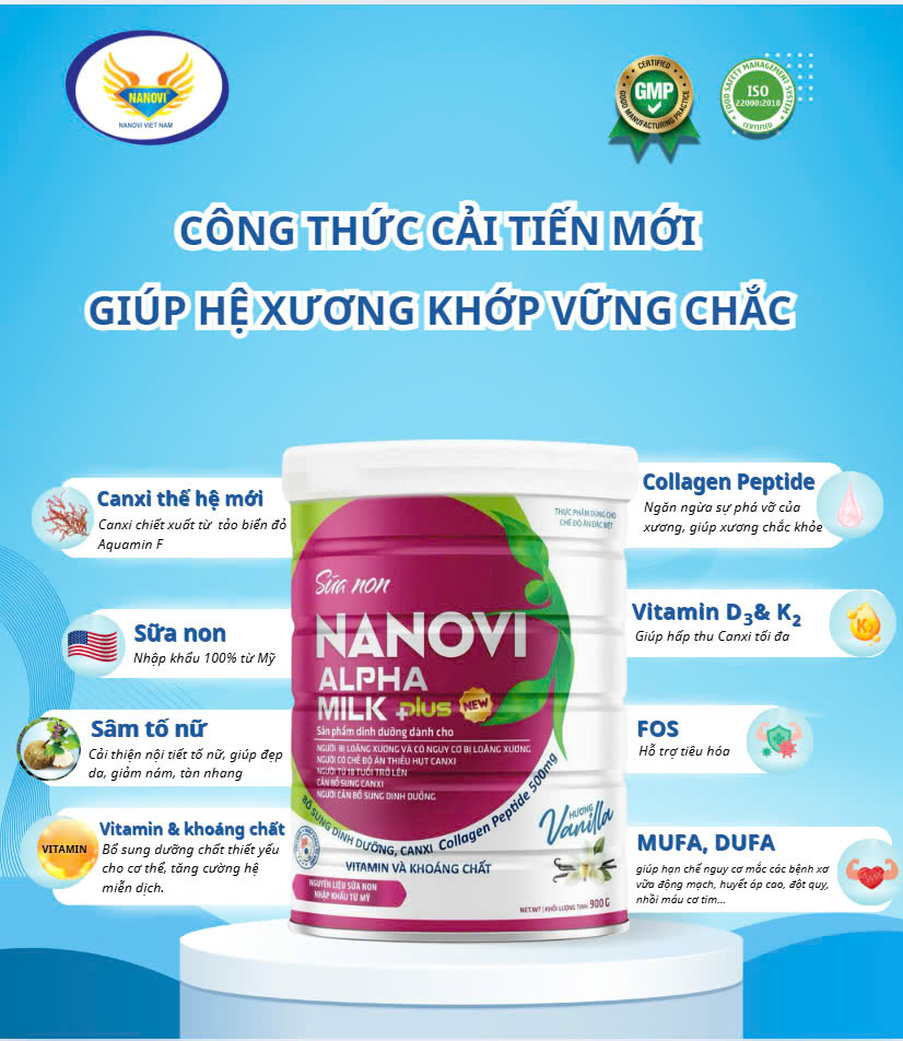 COMBO 3 lon Sữa Non Nanovi Alpha Milk Plus bổ sung Canxi