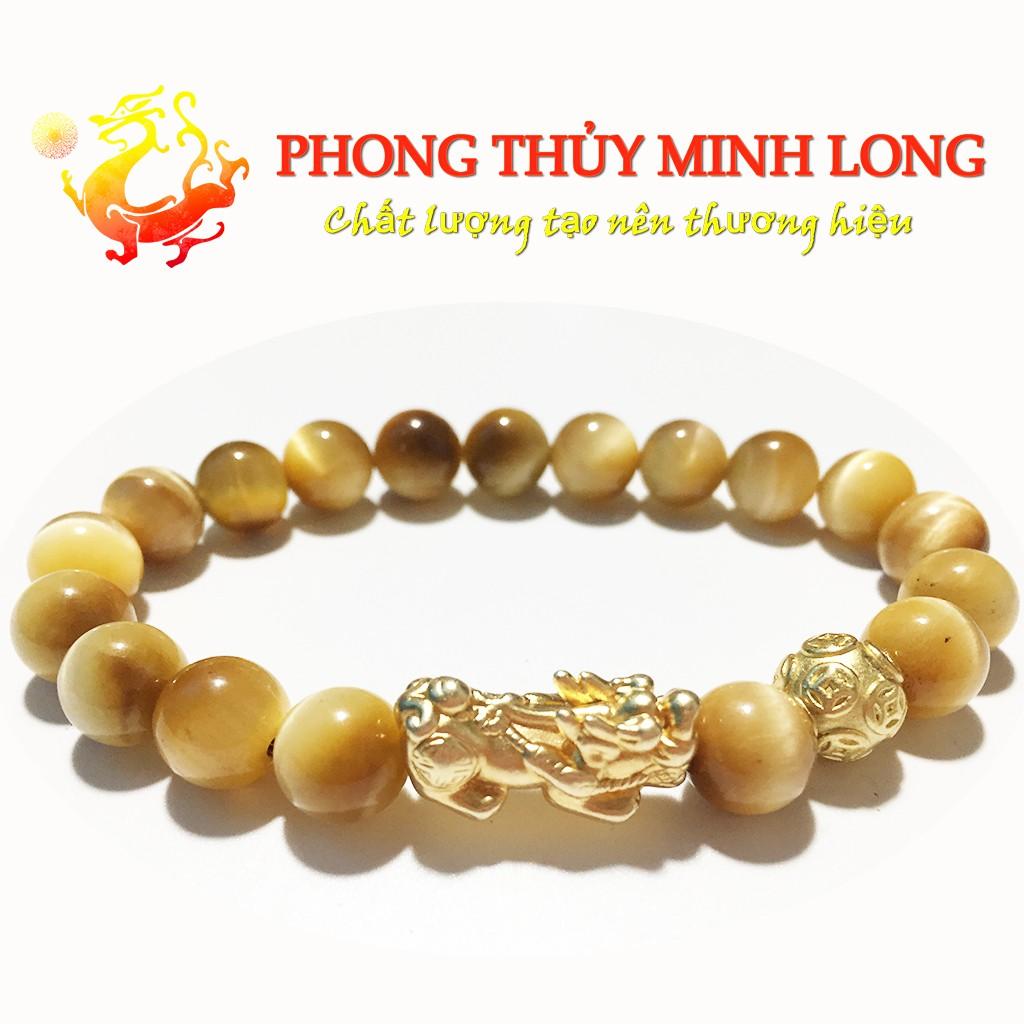 Vòng tay đá Mắt Hổ Vàng Tâm chất lượng 5A mix Tỳ Hưu và 1 Hạt Kim Tiền Vàng hợp mệnh Thổ và mệnh Kim