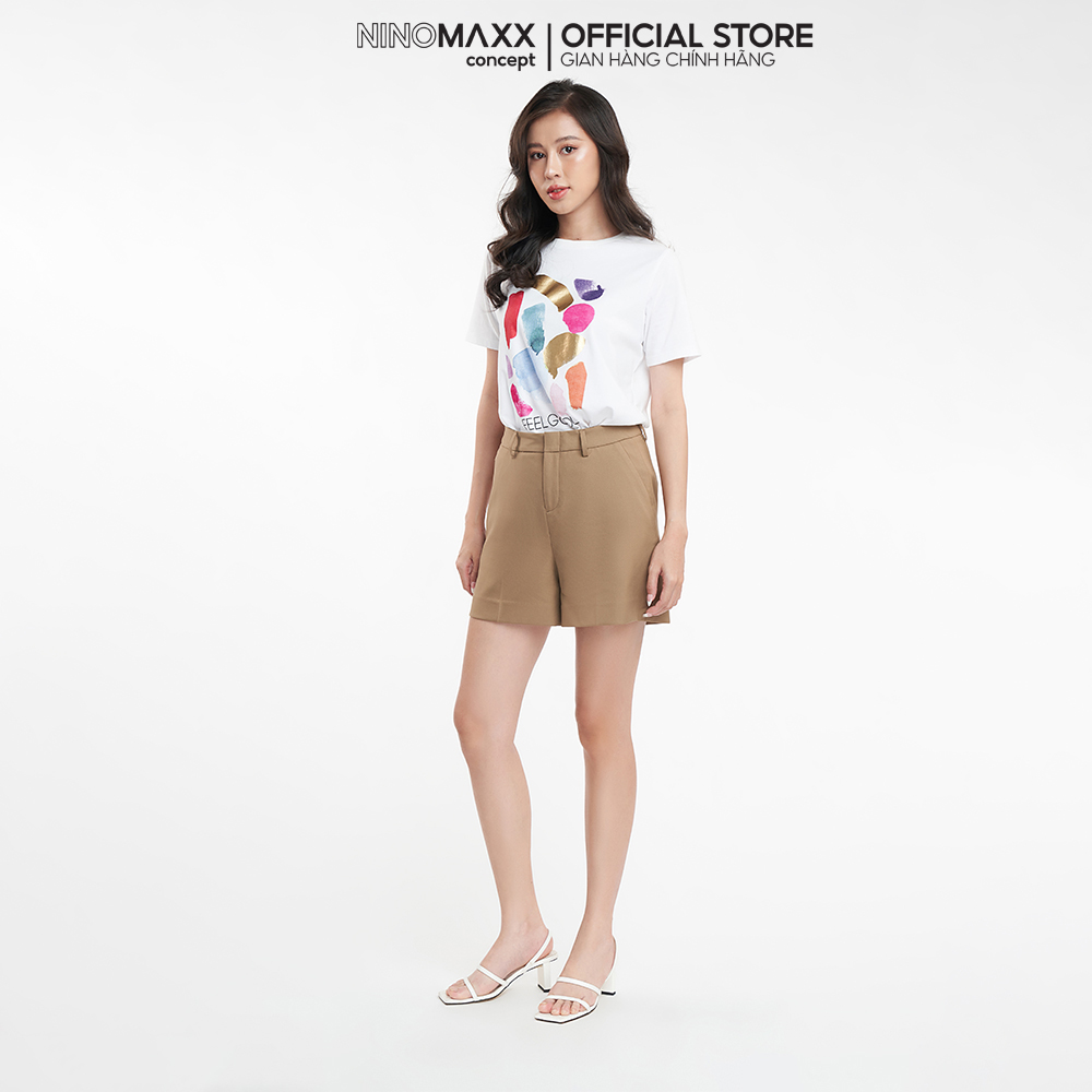 NINOMAXX Áo thun nữ graphic in nhũ chất cotton 2208092