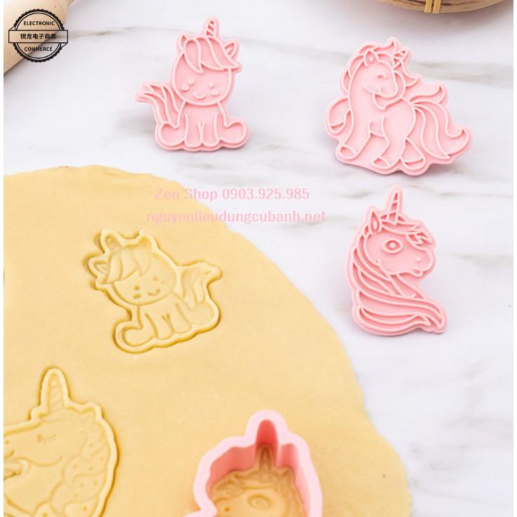 BỘ 6 KHUÔN NHẤN BÁNH QUY 3D - MẪU NGƯA UNICORN