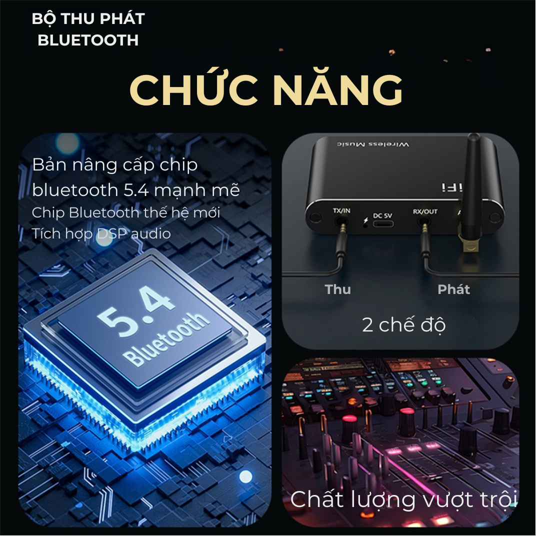 Bộ Thu Phát Âm Thanh Bluetooth 5.4 2in1 AUX 3.5mm, adapter cho loa ampli TV PC BT100 - Hàng Nhập Khẩu