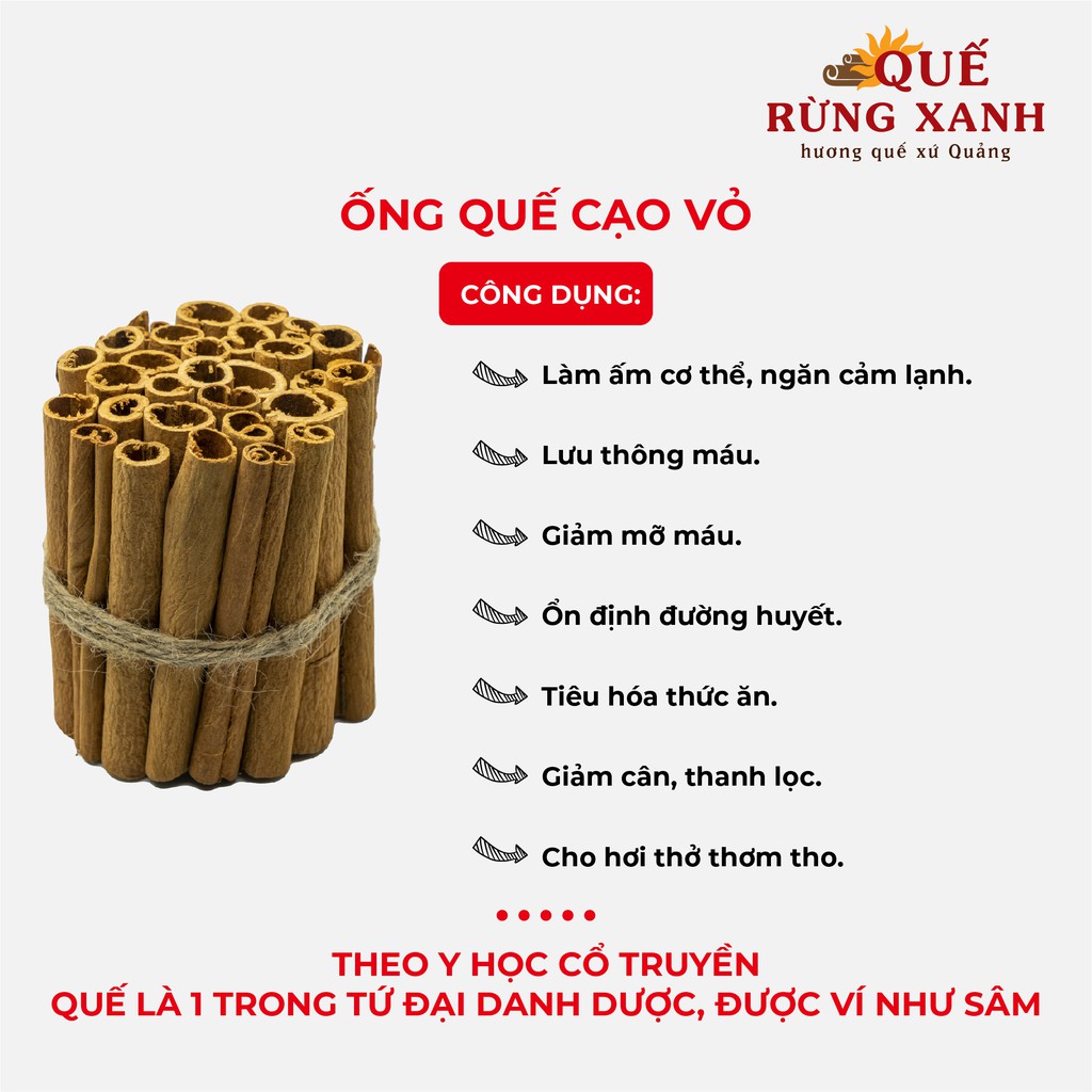 Quế ống điếu đã cạo nguyên chất 100% làm thơm phòng, đuổi muỗi, chống hôi miệng, ngăn ngừa các bệnh về tim 150g/hộp Quế Rừng Xanh - CHÍNH HÃNG