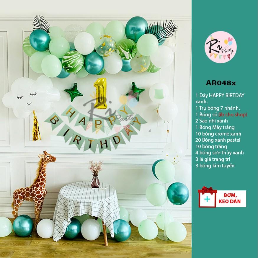 Set bóng trang trí sinh nhật Happy Birthday, tông Vàng, Hồng San hô, XAnh lad , Xanh dương