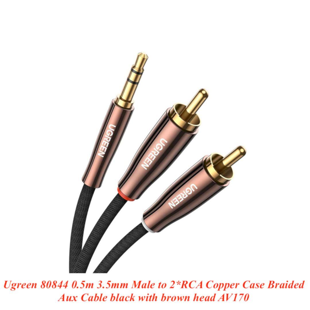 Ugreen UG80844AV170TK 0.5M Màu Đen Đầu cáp Màu Nâu Cáp chuyển đổi âm thanh 3.5mm sang 2 cổng RCA - HÀNG CHÍNH HÃNG